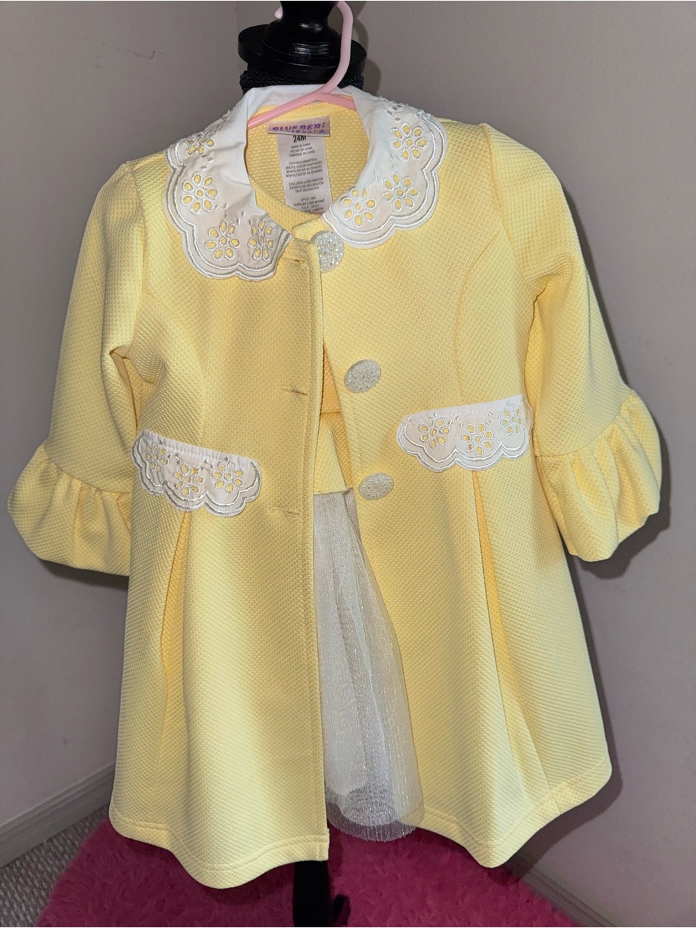 Yellow Tutu Dress & Eyelet Jacket Set